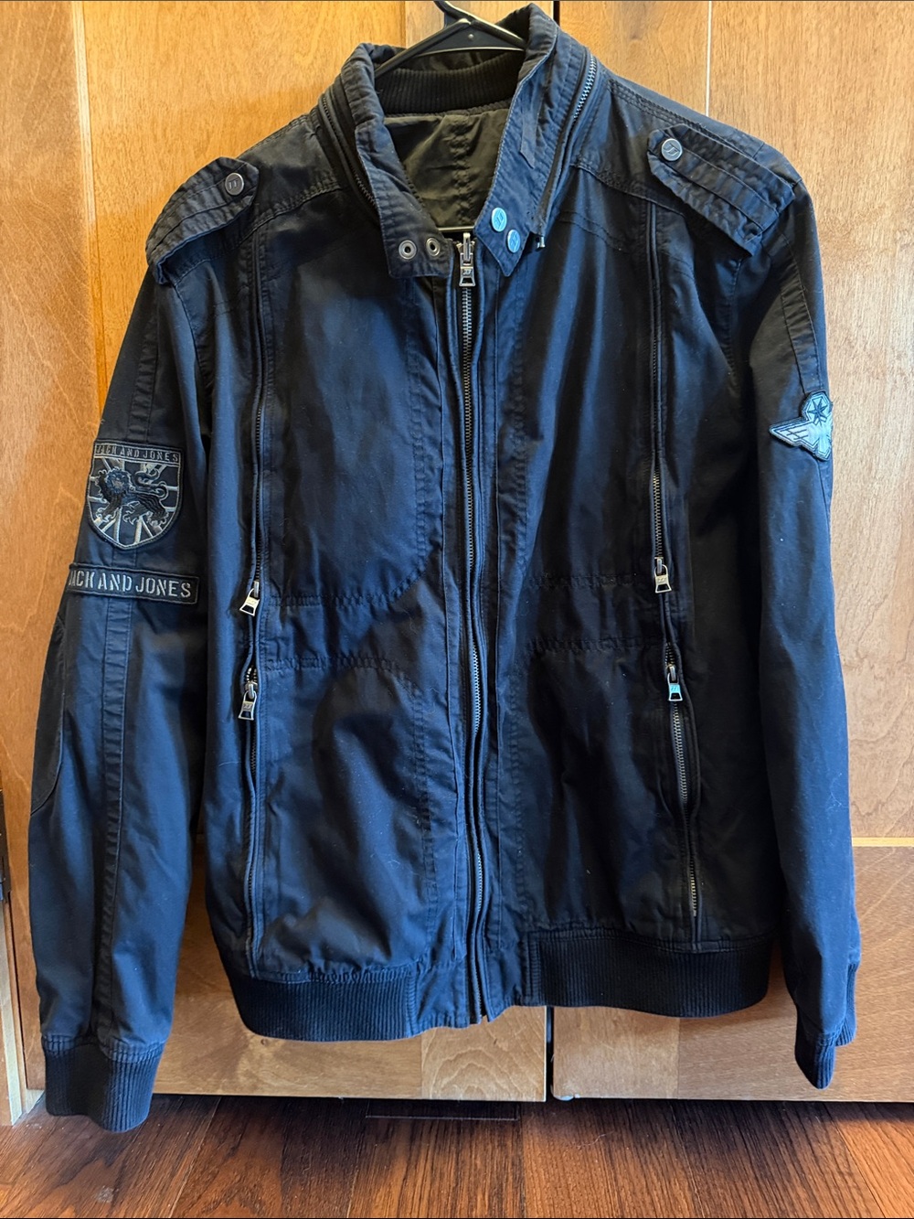 Jack & Jones Black Military-Style Bomber Jacket Reversible Camo